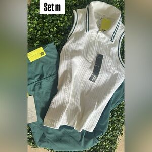 all in motion White Sleeveless Polo Tank with Green legg    ( size m set)